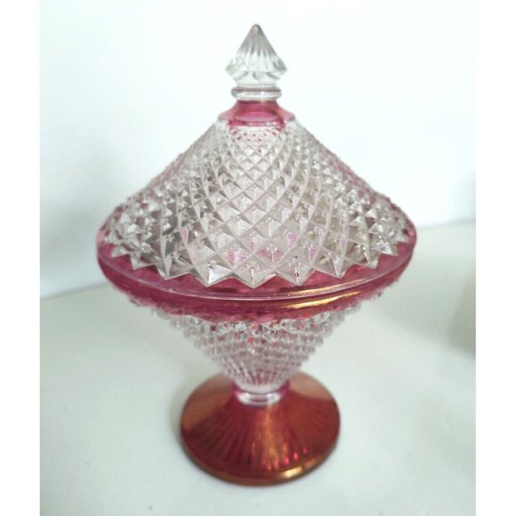 Vintage Westmoreland Glass Ruby Red & Clear English diamond Hobnail Compote - Picture 1 of 10